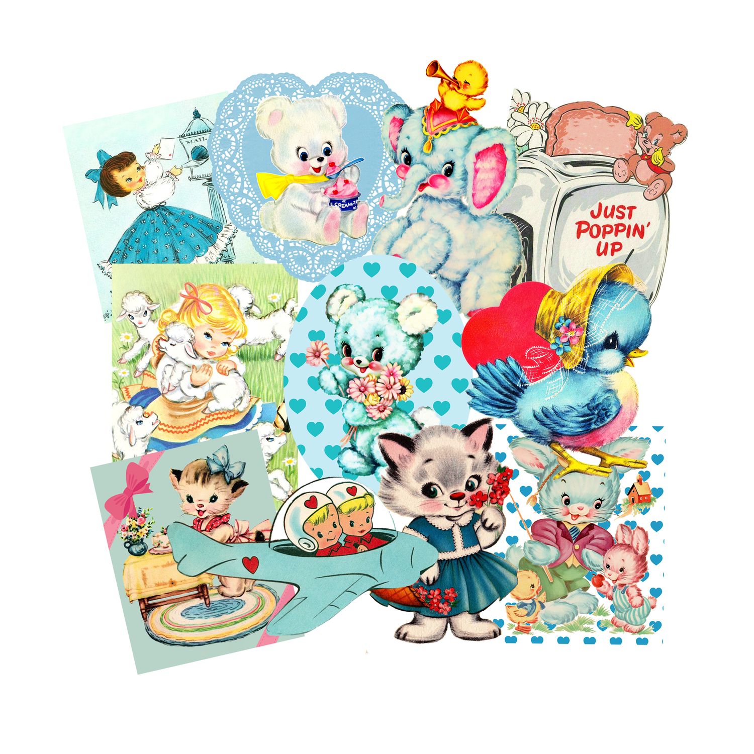 Vintage Kitsch Blue Stickers Pack – Cherry Moon Factory