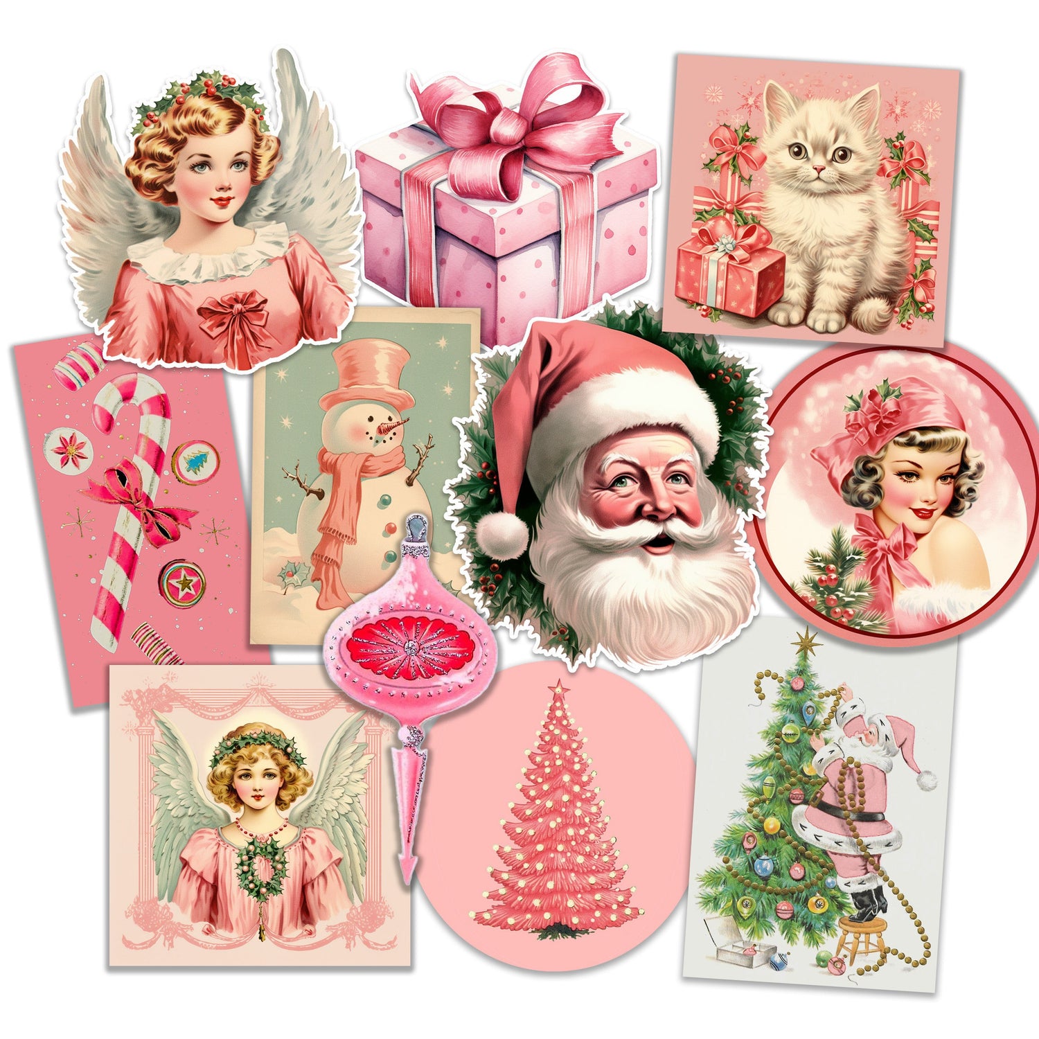 Vintage Pink Christmas Sticker Pack – Cherry Moon Factory
