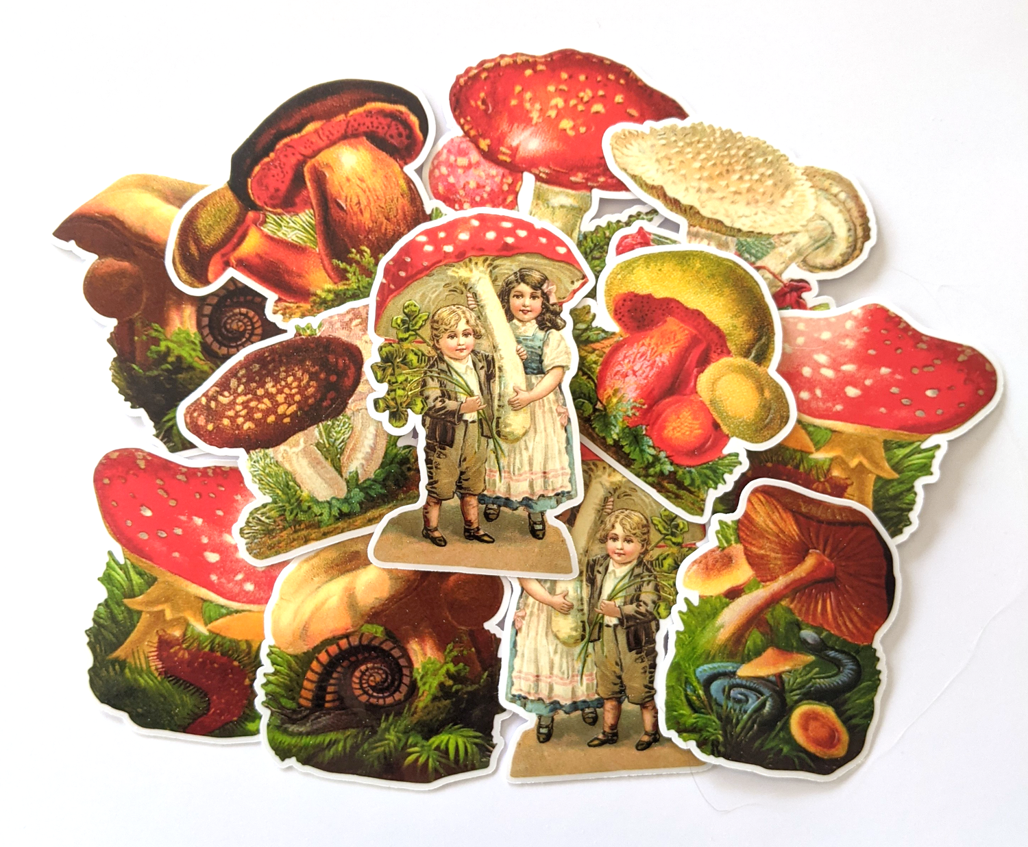 Vintage children with mushrooms sticker