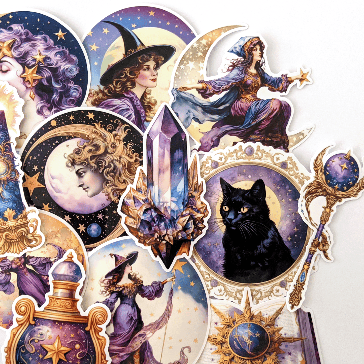 Witchy Stickers, Cat Stickers, Planner Stickers, Deco Sticker Sheet,  Celestial Stickers, Gothic Stickers, Moon Stickers, Grimoire Stickers