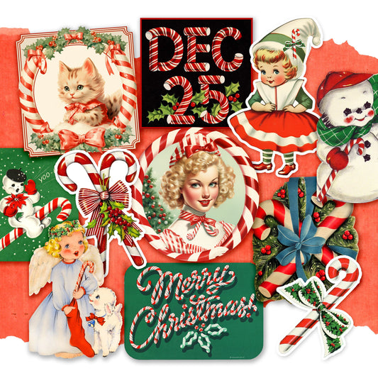 Vintage Candy Cane Christmas Sticker Pack