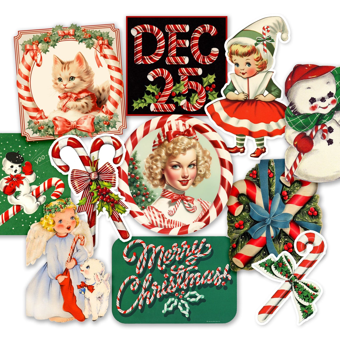 40pcs Vintage Christmas Stickers Die Cut Sticker Collection Kit