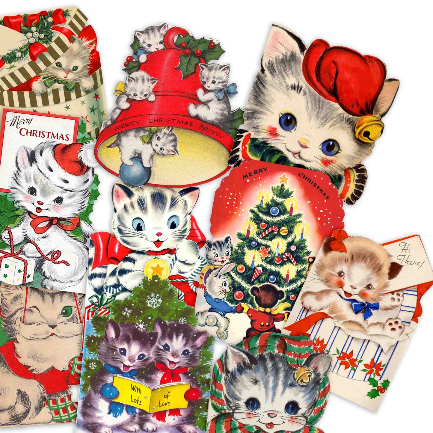 Vintage Christmas Cat Stickers Pack – Cherry Moon Factory