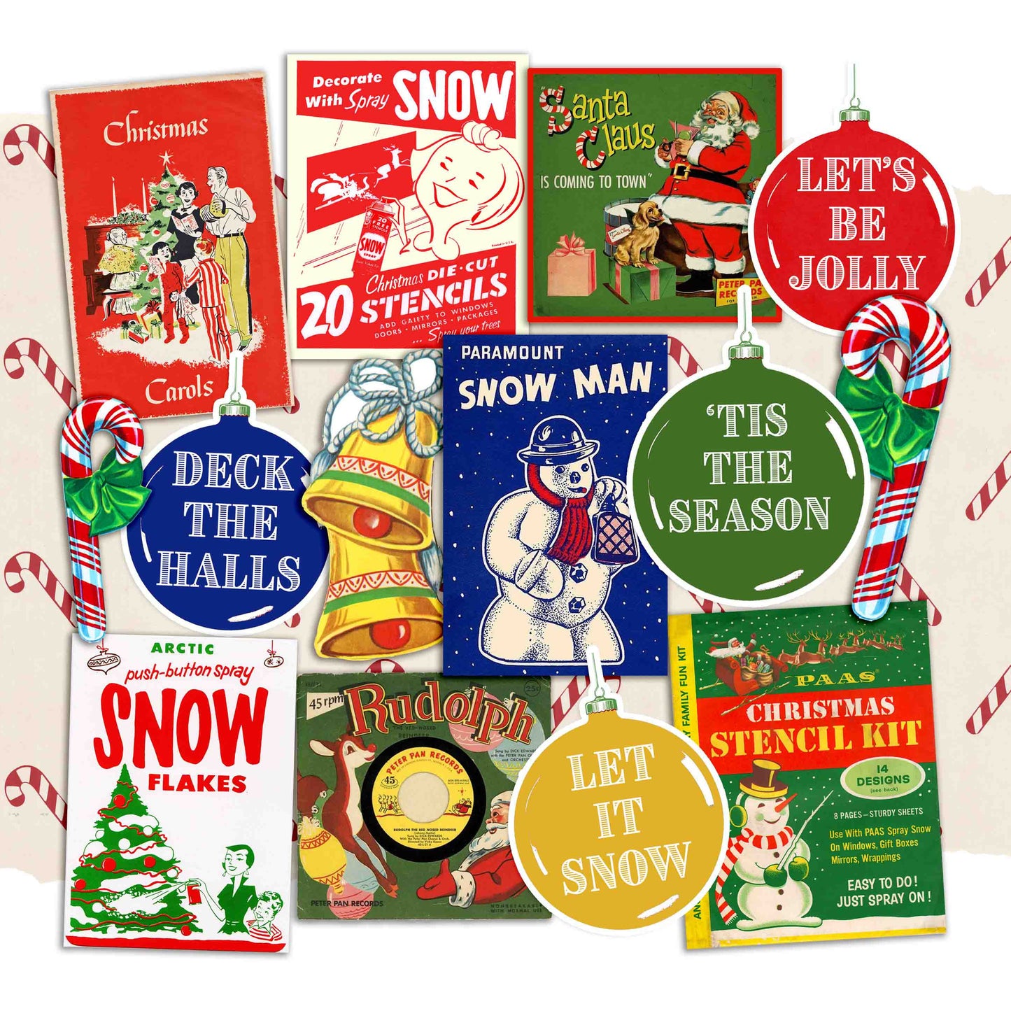 Vintage Christmas Stickers, 8 Pcs. Deluxe Set of Old Fashioned Postcar –  Rare Paper Detective