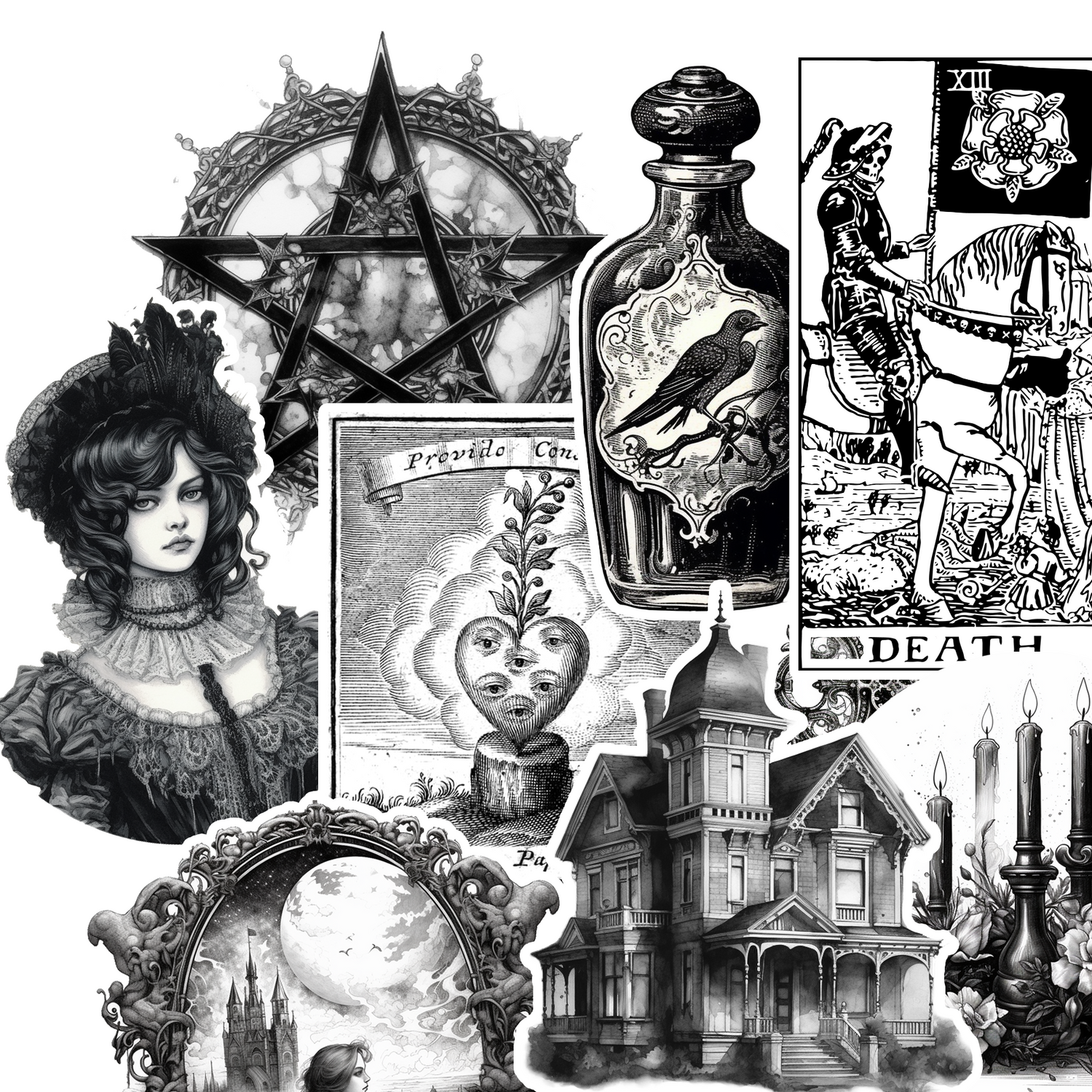 Vintage gothic stickers