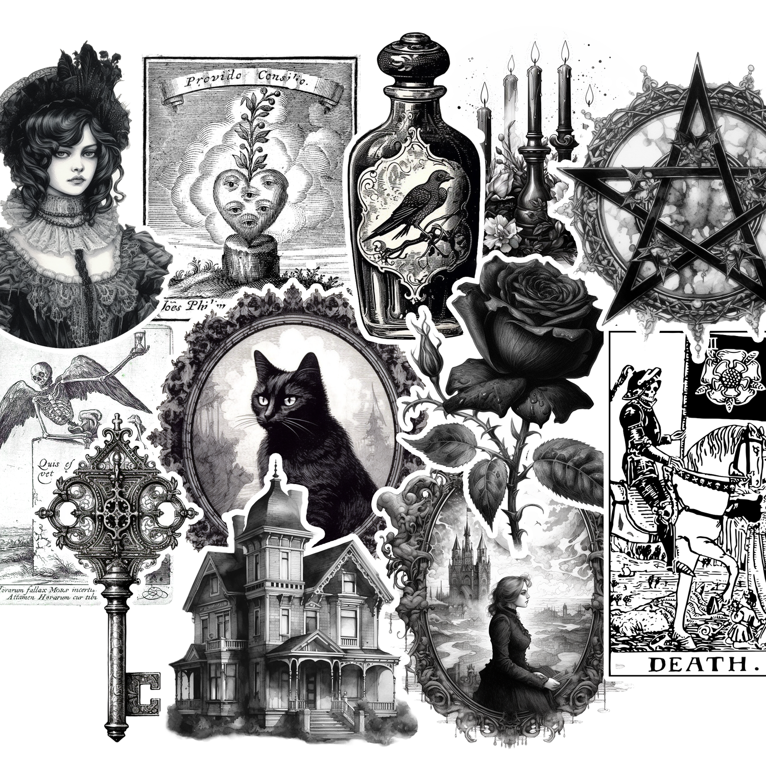 Vintage gothic stickers
