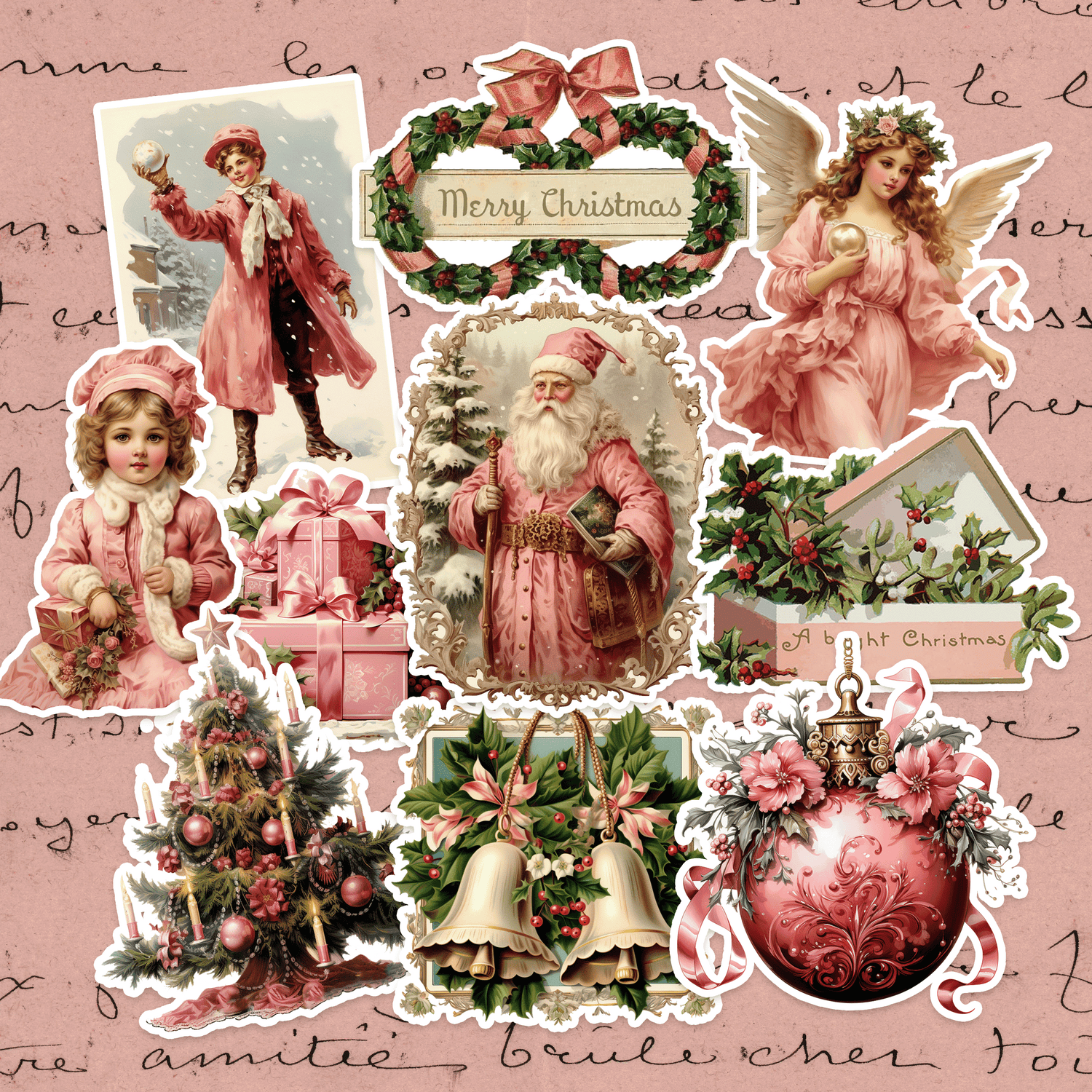 Victorian Pink Christmas Sticker Pack