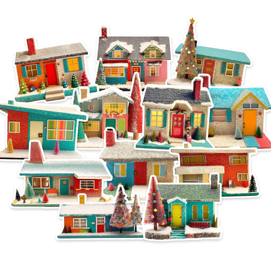 Vintage Christmas Putz House Sticker Pack