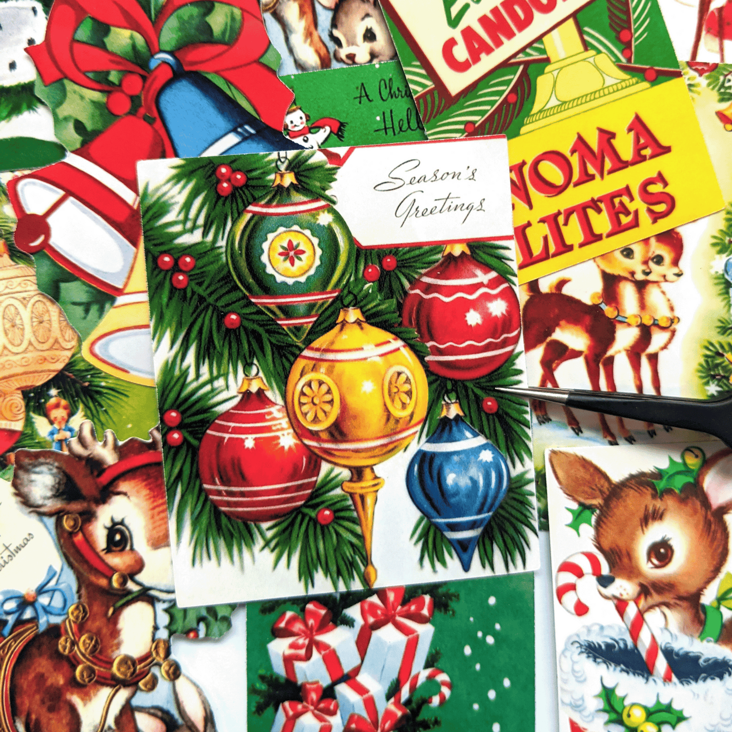 Retro Christmas Sticker Pack. Vintage Reindeer Stickers.