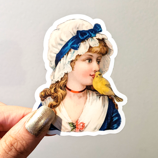 Victorian Girl with Bird Vinyl Waterproof Sticker