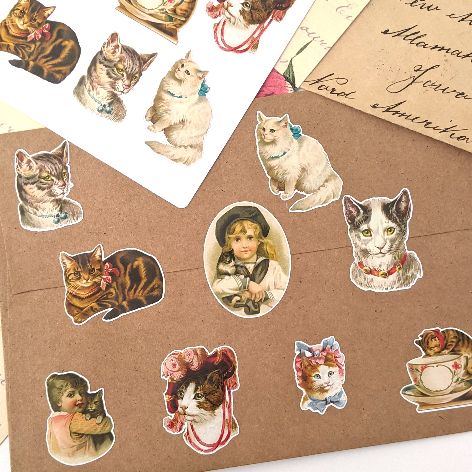 Printable Vintage Cat Stickers, PNG, PDF and JPG by