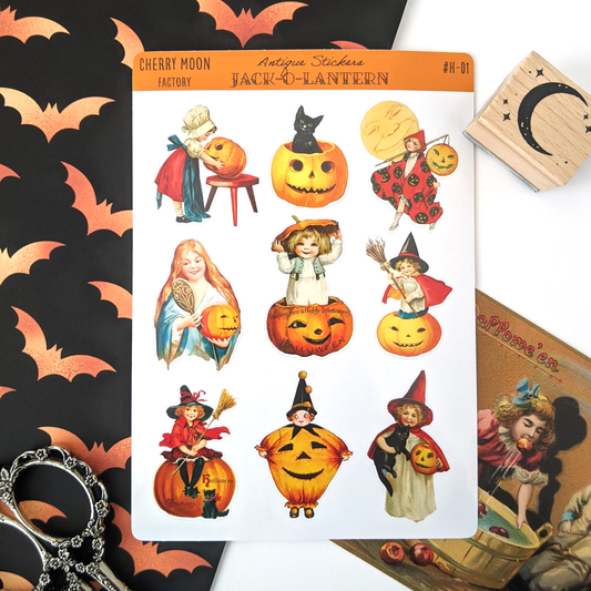 Vintage Jack-O-Lantern Halloween Pumpkin Vinyl Sticker Sheet