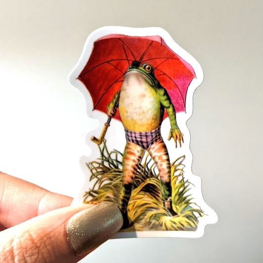 Grumpy Victorian Umbrella Frog Waterproof Sticker