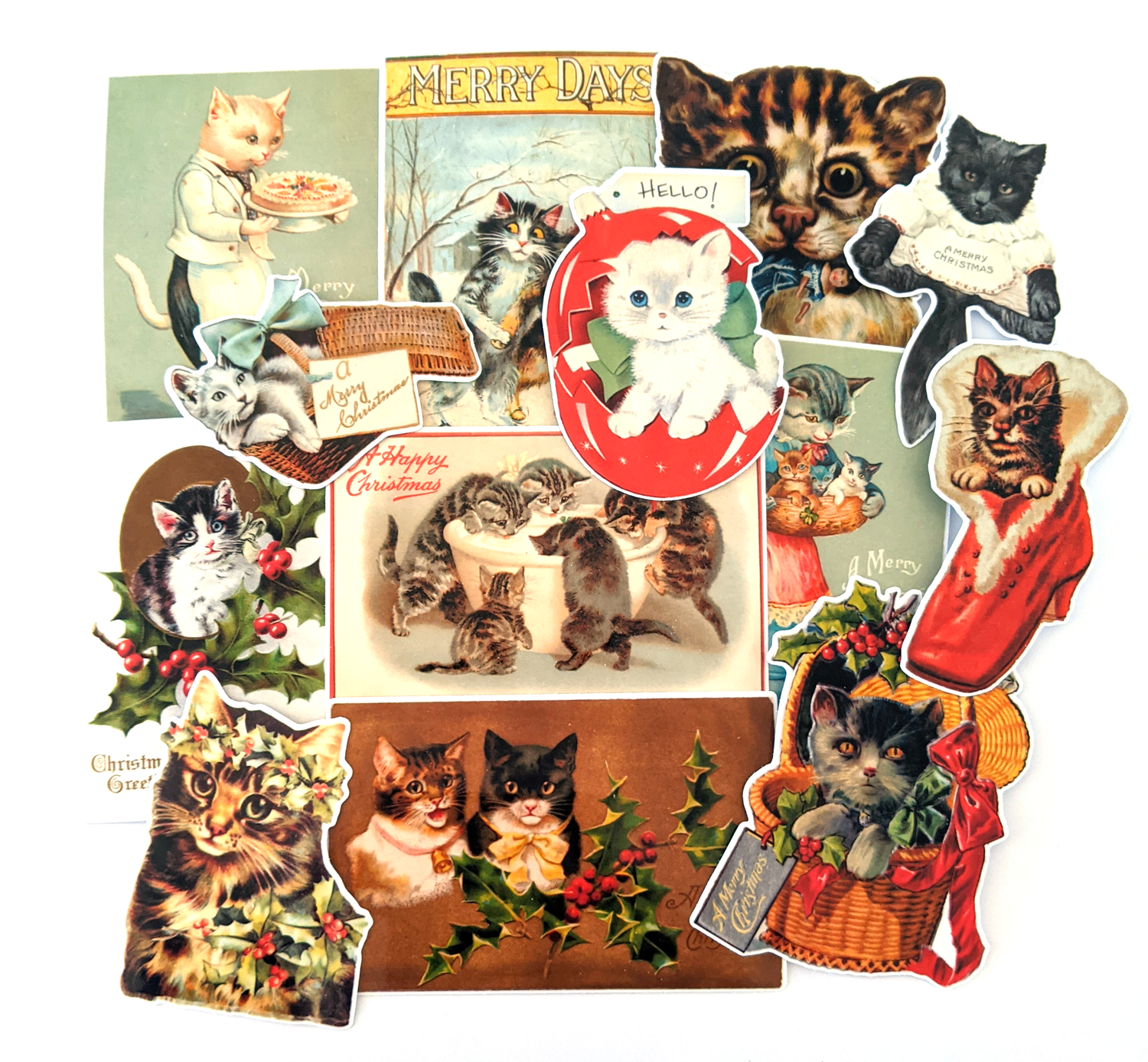 Vintage Christmas Cat Stickers Pack – Cherry Moon Factory