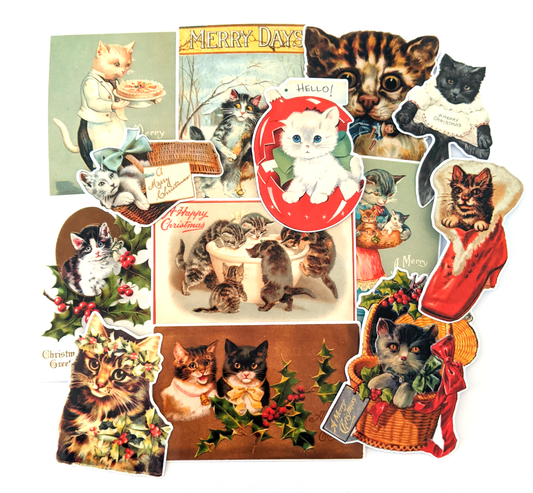 Vintage Christmas Cat Stickers Pack