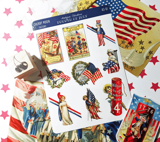 Vintage Patriotic 4th of July Vinyl Sticker Sheet